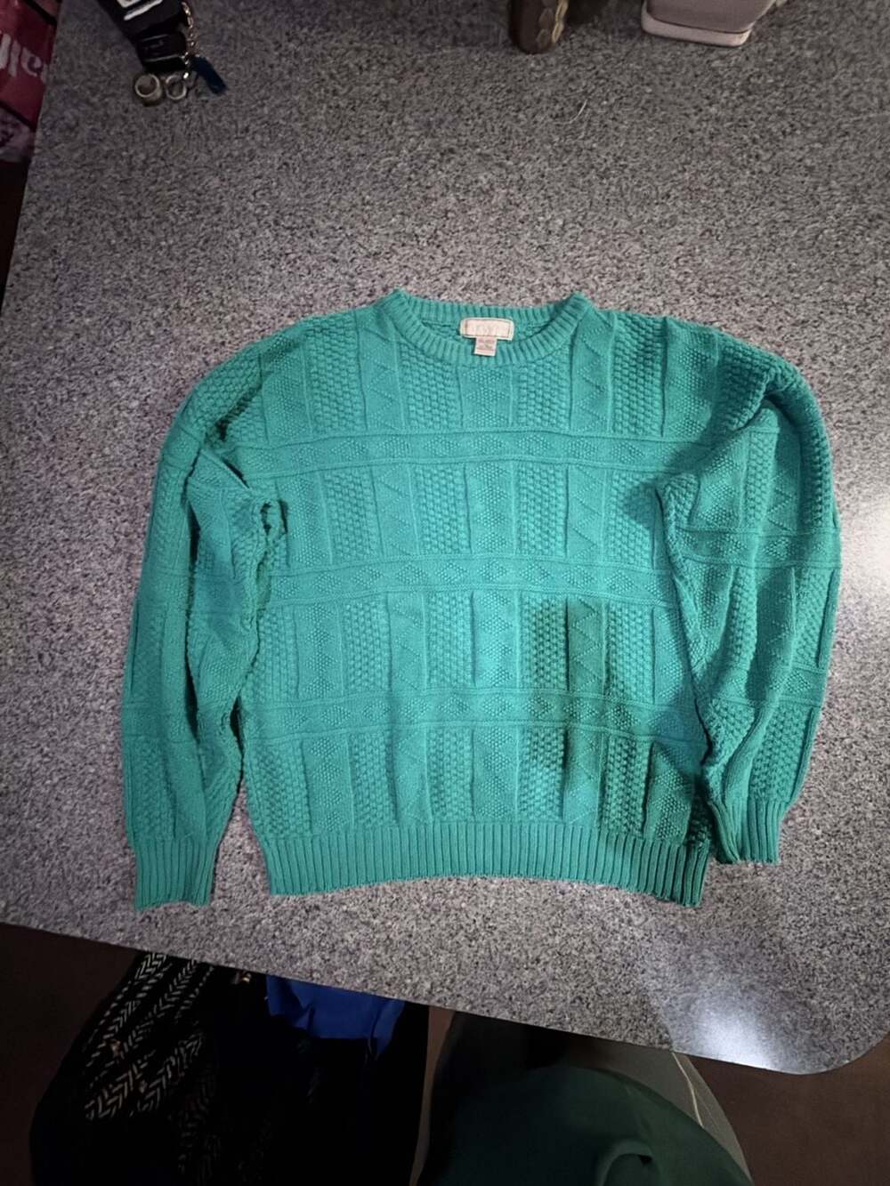 Christopher Hayes Crewneck Sweater Size XL Green Cotton Cable Knit USA